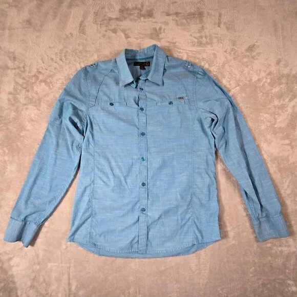 G by Guess Blue Button-Up Shirt Women’s Medium Western Utility Cotton Top - Picture 2 of 11